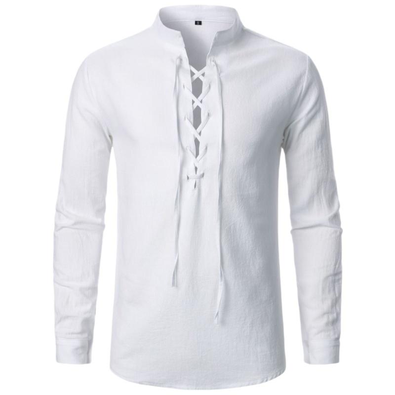Men's Renaissance Shirt Pirate Medieval Viking Top Cotton Linen Shirts Men Long Sleeved Halloween Costume