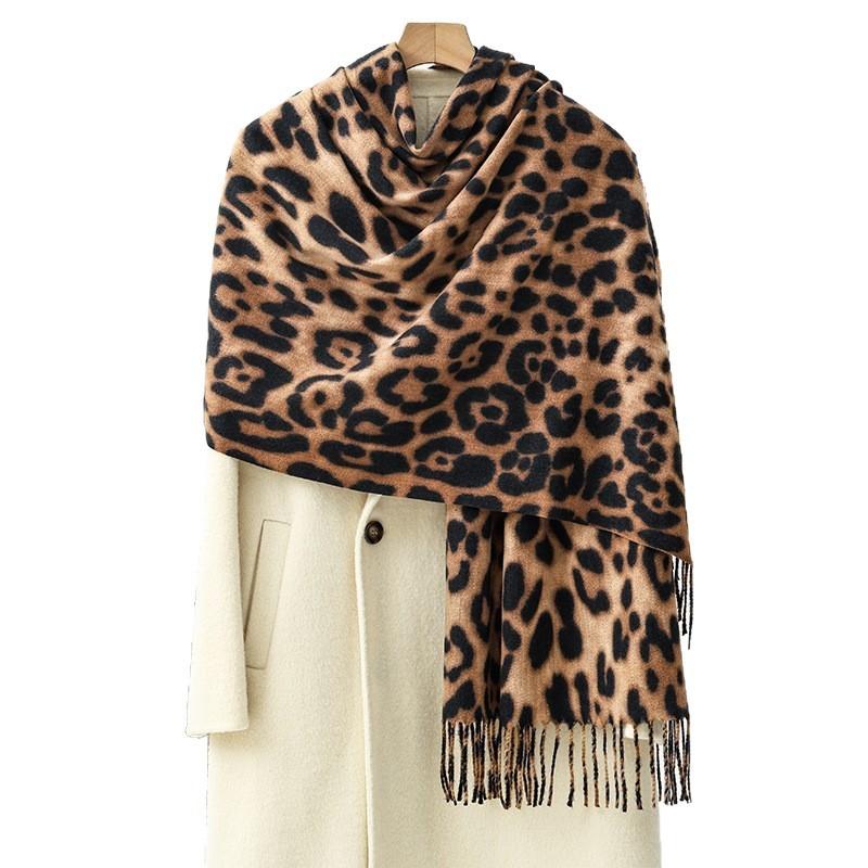 Leopard Print Scarf Women's Autumn and Winter Korean New Tassel Printing Scarf Light Luxury High-end Imitation Cashmere Scarf