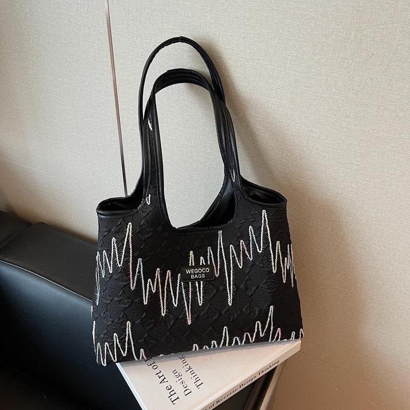 

Модная повседневная наплечная сумка летняя новая тканевая сумка с персонализированной линией для поездок на работу большая вместимость сумка-тоут чёрный