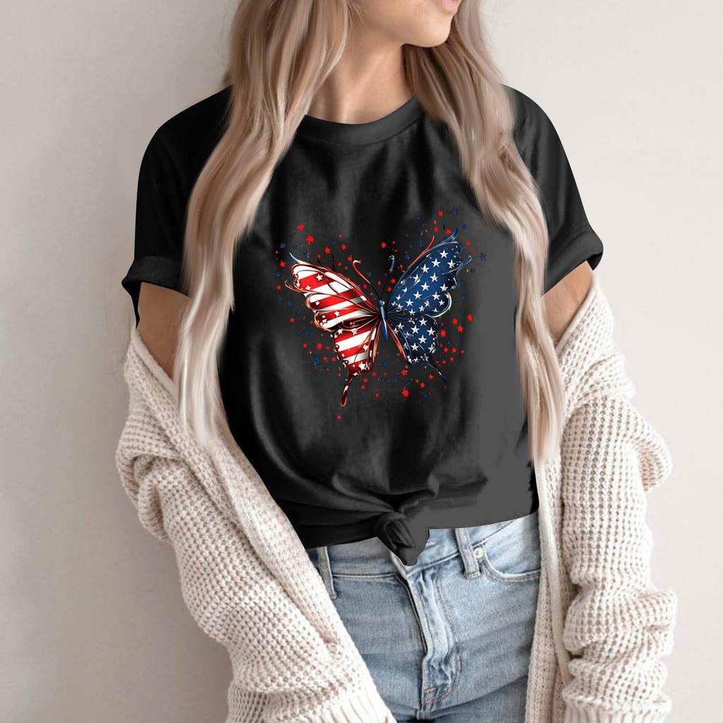 Women's Round Neck Printed Short-sleeved T-shirt Top