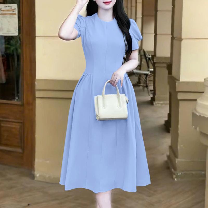 

ZANZEA Женское повседневное однотонное платье с круглым вырезом и коротким рукавом 2XL