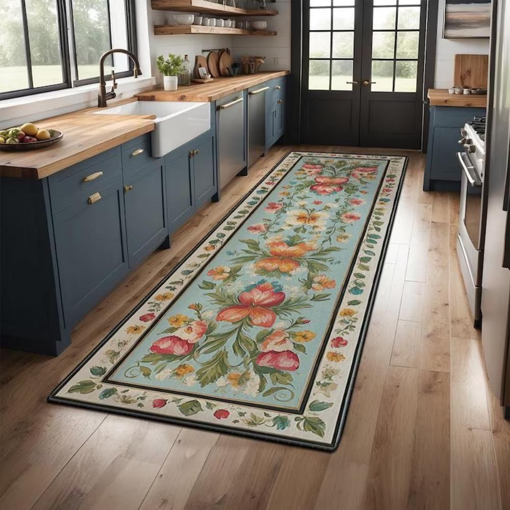 Floral Pattern Kitchen Carpet Mat Rug - Colorful Flower Design Home Decoration for Living Room Floor Mat Carpets for Living Room