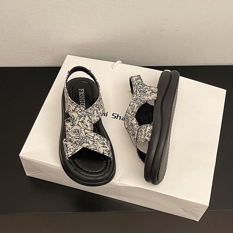 

трендовые женские сандалии в богемном стиле, модные женские сандалии на платформе и плоском каблуке, уличные пляжные сандалии, летняя обувь Size 35(foot 22.5cm) бежевый