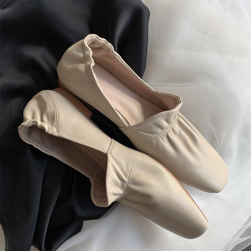 Meotina Mocassins plats en cuir véritable pour femmes, chaussures décontractées plissées à bout carré, à la mode, noires, taille 40-33, printemps 2022