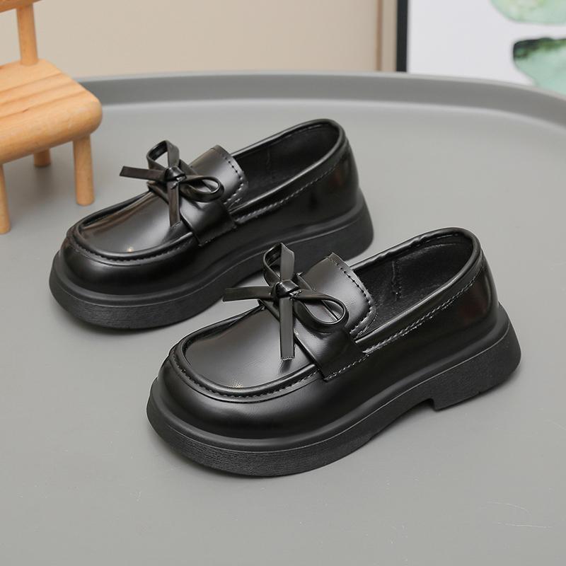 

Girls Leather Shoes for Students School Uniform Shoes Black Matte 2025 New Fashion Children Flat Shoes Simple Bows Soft Sole 32