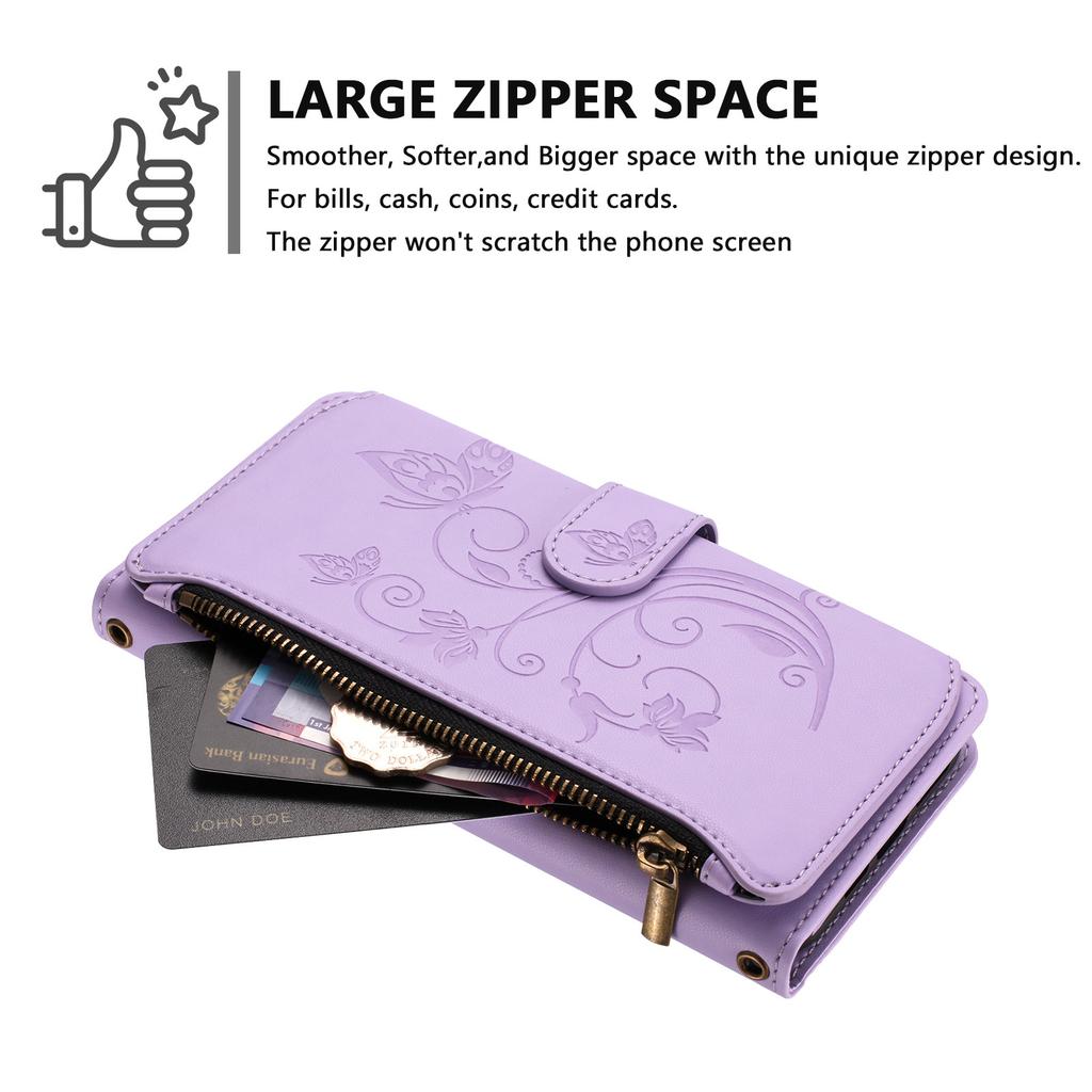 Applicable Google pixel 9A leather case Sony Xperia 1 VII butterfly love flower zipper wallet diagonal span case