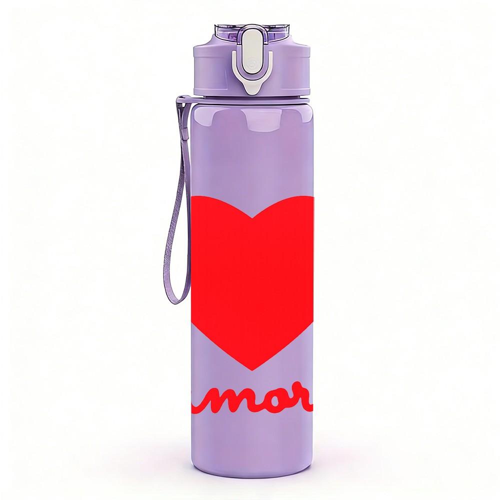 1PC Red Heart Come On Motivational Print 750ml Color Plastic Sports Water Bottle Leakproof Flip Straw Lid Suitable for Sports Office Home Use