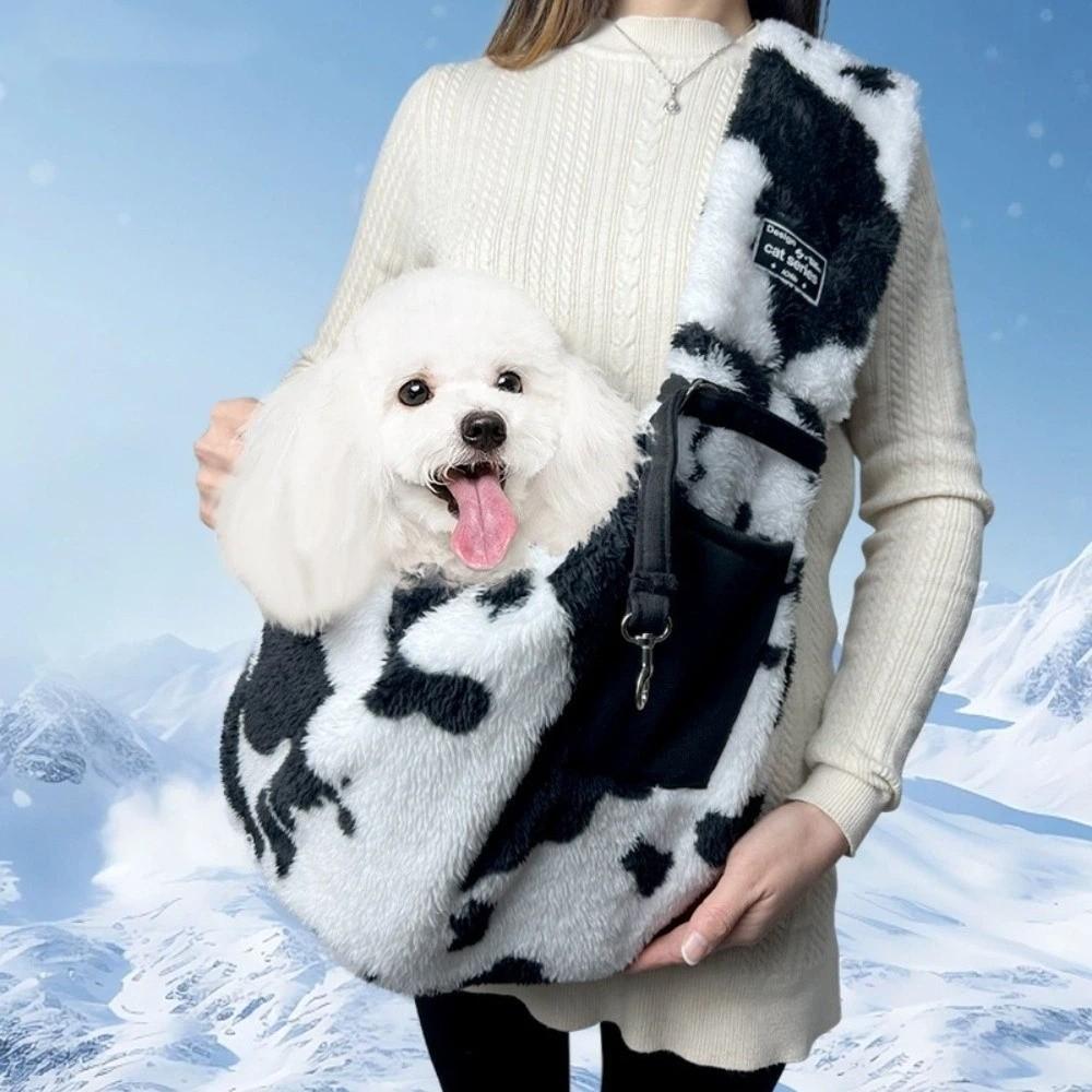 Portable Pet Carrier Bag Warm Cow Pattern Pet Outdoor Bag Comfort Cat Shoulder Bag Camping
