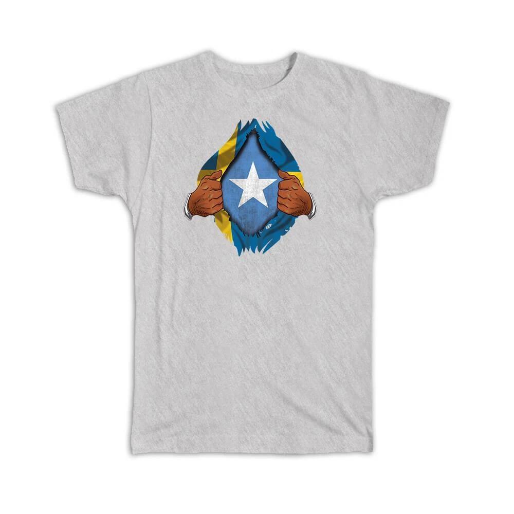 Gift T-Shirt : Somalia Swedish Flag Chest Somali 2XL