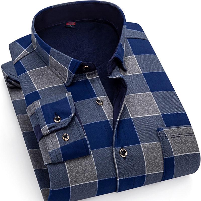 2024 Herren Kariertes Langarm Dickes Warmes Hemd für Herbst und Winter
