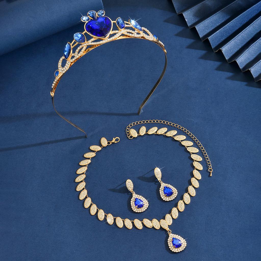 Bridal Crown Headgear Alloy Big Crown Wedding Headgear Three-Piece Birthday Crown Hair Accessories Necklace