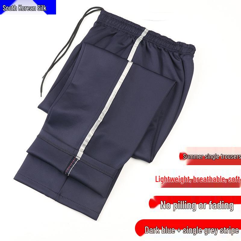 

Унисекс Темно-синие Школьные Брюки со Светоотражающей Полосой – Легкие, Свободные, Прямого Кроя для Весны и Осени L