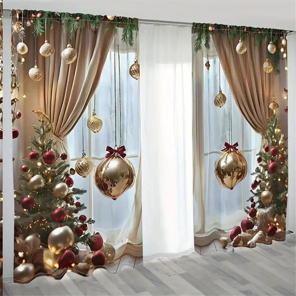 

3D 2 шт. Роскошные рождественские украшения Шторы Праздничная цифровая печать, машинная стирка, праздничный декор для гостиной и спальни W120X270H(cm)x2Pcs&Hook