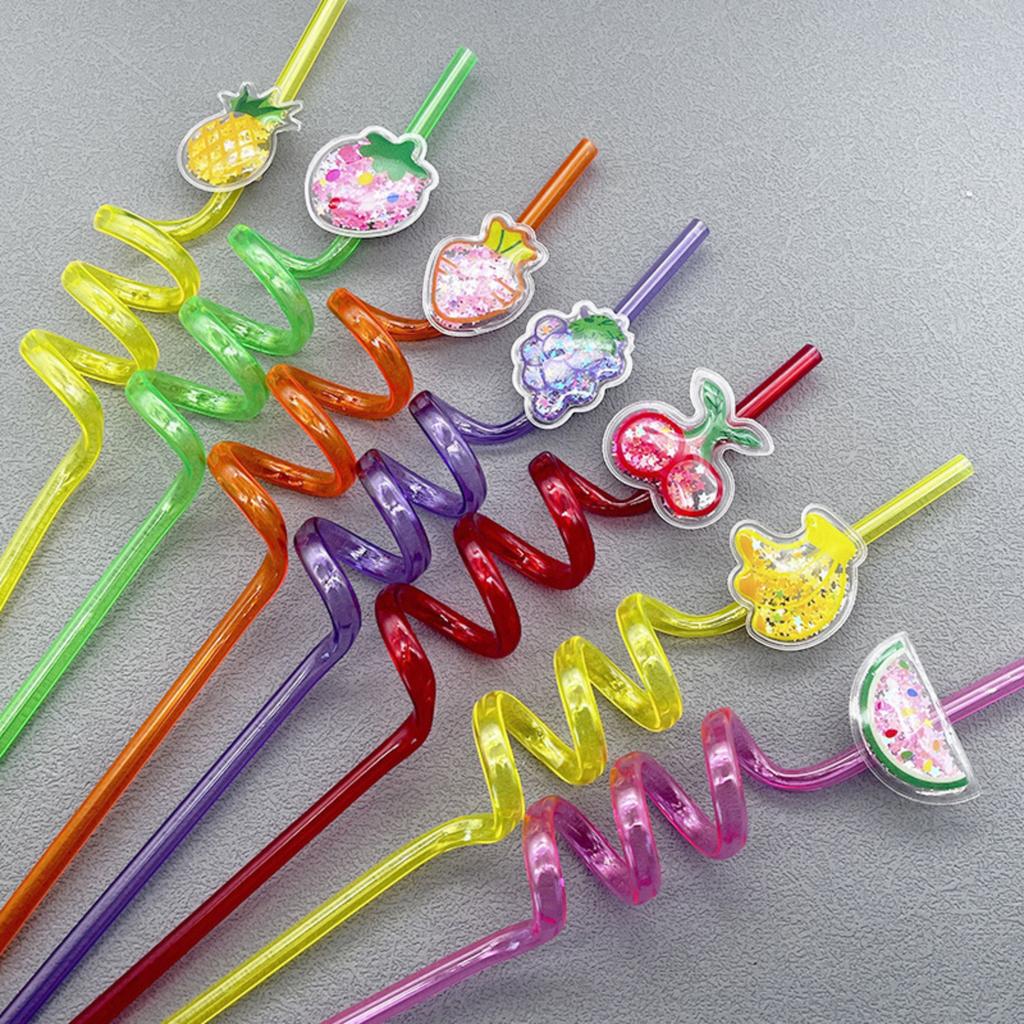 8PCS Cartoon Fruit Reusable Spiral Straw