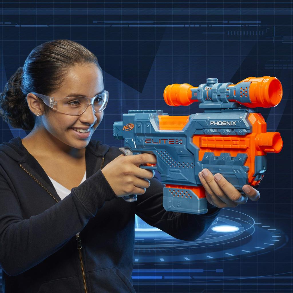 Nerf Elite 2.0 Phoenix CS-6 Elektrischer Blaster mit 12 Offiziellen Darts, Magazin, Abnehmbarem Zielfernrohr, Taktischer Schiene und Lauf-Schaft-Aufsätzen (E9961).