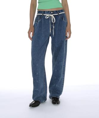 PARTIMENTO WOMEN Drawstring Reworked Pleated Baggy Jeans_Dark Blue