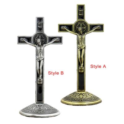 Crucifix and Stand Figurine Jesus Statue Catholic Table Cross Christ On Cross Cross Altar for Tabletop Decor Religious Gifts