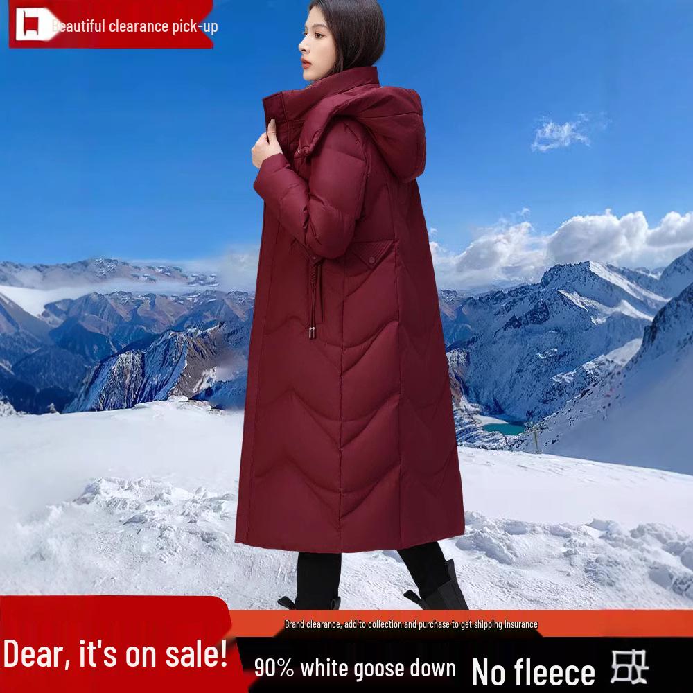 Genuine Women's Long Winter Down Jacket, 2024 New, Thick, 90% White Goose Down