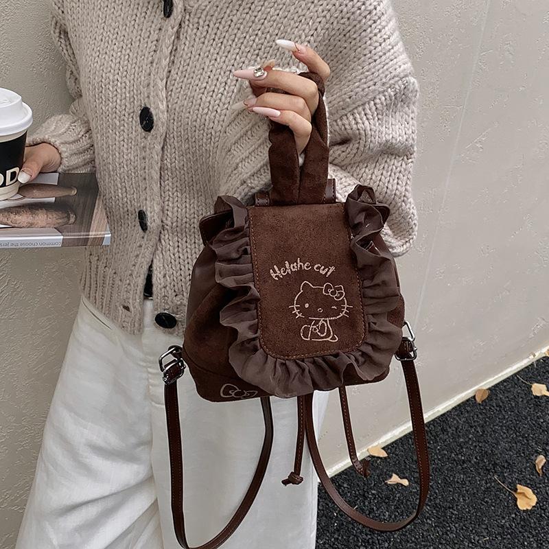 Sweet Ruffle Design Girls Backpack Cartoon Cute Kitten Baby Schoolbag Autumn And Winter Children'S Backpack