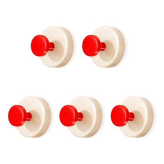 5Pcs Plastic Suction Cup Hooks No Drill Strong Suction Power Detachable Reusable Wall Hangers for Bathroom Kitchen Bedroom Storage Accessories