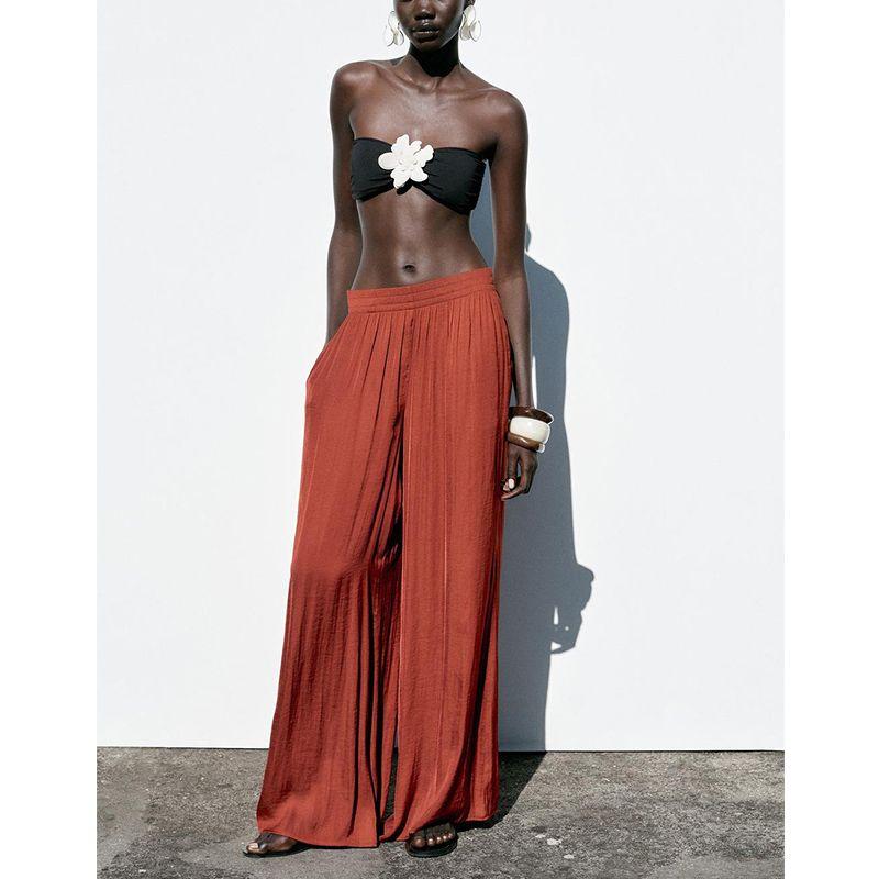 Spring and Summer Women's Clothing Elastic Waist High Waist Wide Leg Casual Pants 8741020 8372349 9929149