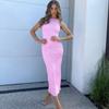 Women'S Long Ruched Dress Sleeveless Slim Monochromatic Party Back Split Clubwear Female Outfits Summer