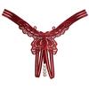 Sexy Hollow Out Butterflies Shape Thong Low-rise Massage Faux Pearls Crotch See-through Briefs Solid Color
