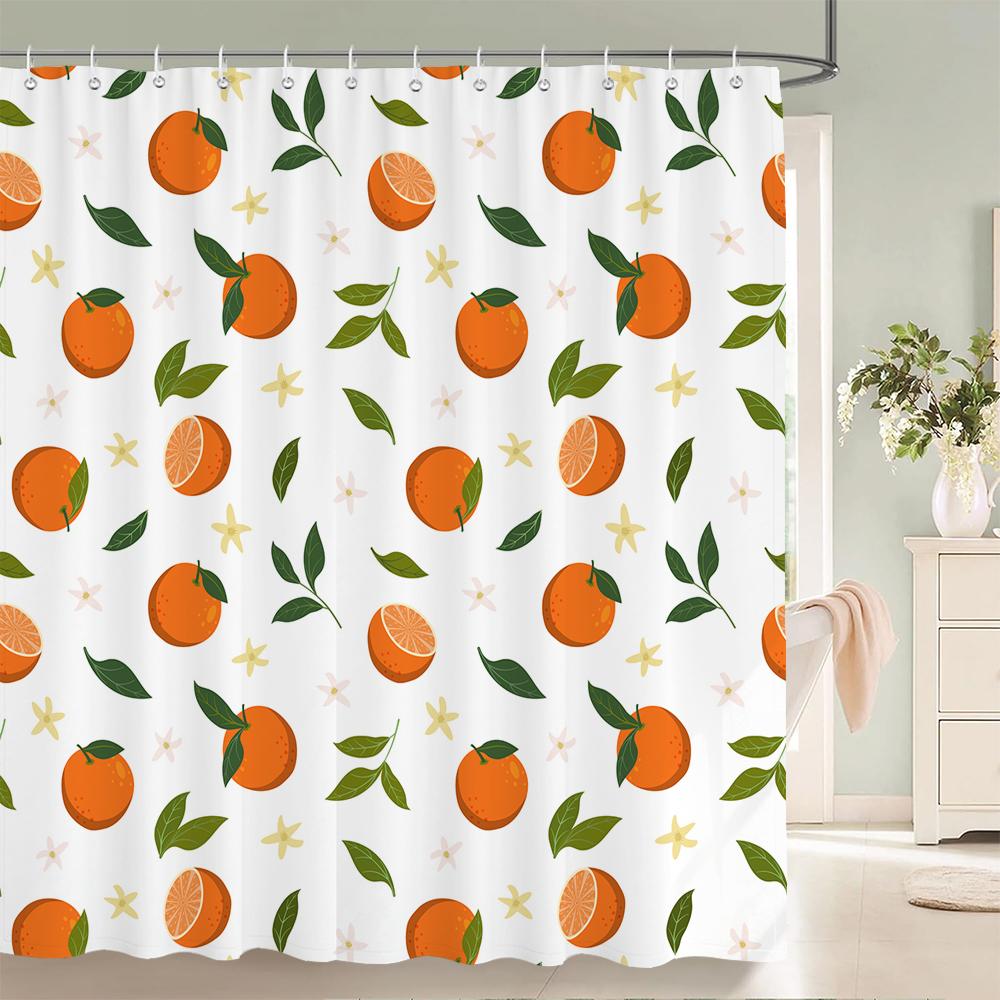 Frucht Duschvorhang Orange Banane Pfirsich Wassermelone Muster Niedliche Kinder Badezimmer Deko Polyester Stoff Wasserdicht Badevorhang