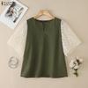 ZANZEA Women V-Neck Casual Lace Splice 3/4 Sleeve Loose Blouse