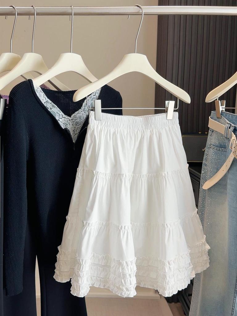 Women's Spring/Summer Lace Ruffle Patchwork A-Line Skirt: High-Waisted, Slimming, Versatile, Age-Reducing, Gentle, and Sweet.