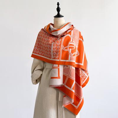 Elegant Floral Jacquard Scarf Imitation Cashmere Soft Warm Versatile Shawl Coldproof Windproof Blanket Scarf For Autumn Winter