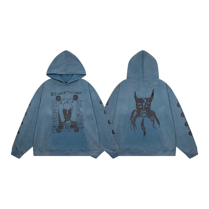 Unisex Oversized Hooded Sweatshirt With Washed Vintage Print Soft Cotton Blend Relaxed Fit Fall Casual Wear