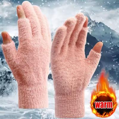 Winter Warmth Fingerless Gloves Mink Fur Knitted Gloves Sliding Screen Outdoors Warmth Cold-proof Mittens for Men and Women
