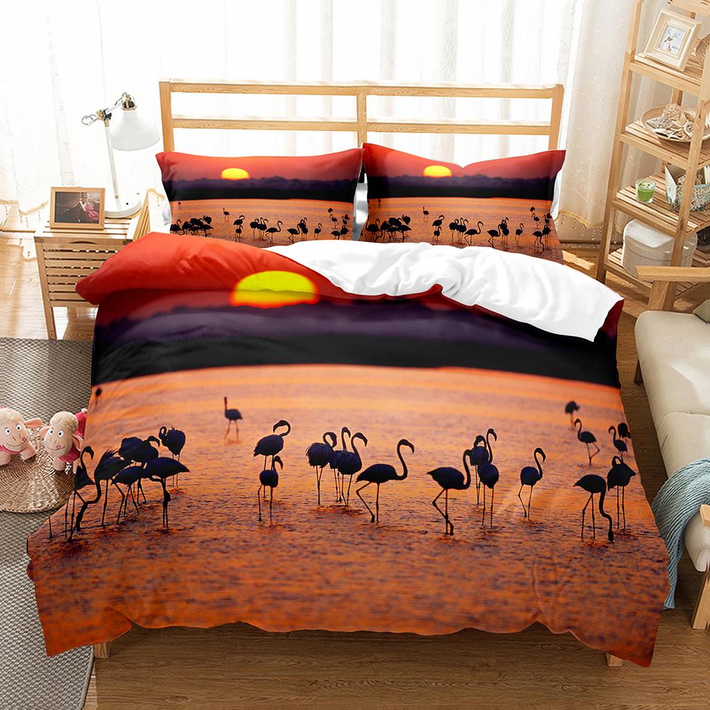 Flamingo-Bettbezug-Set, Wildtiere, Polyester, Bettbezug, Doppelbettgröße, für Kinder, Teenager, Erwachsene, Schlafzimmer-Dekor, Bettwäsche-Set