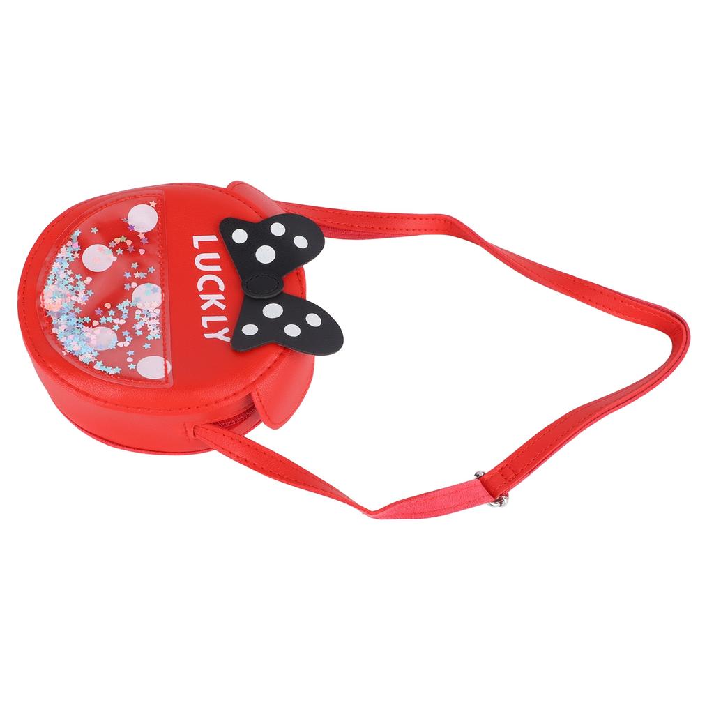 Girl PU Leather Messenger Bag Exquisite Cute Cartoon Shiny Sequins Bowknot Shoulder Bag Purse Red