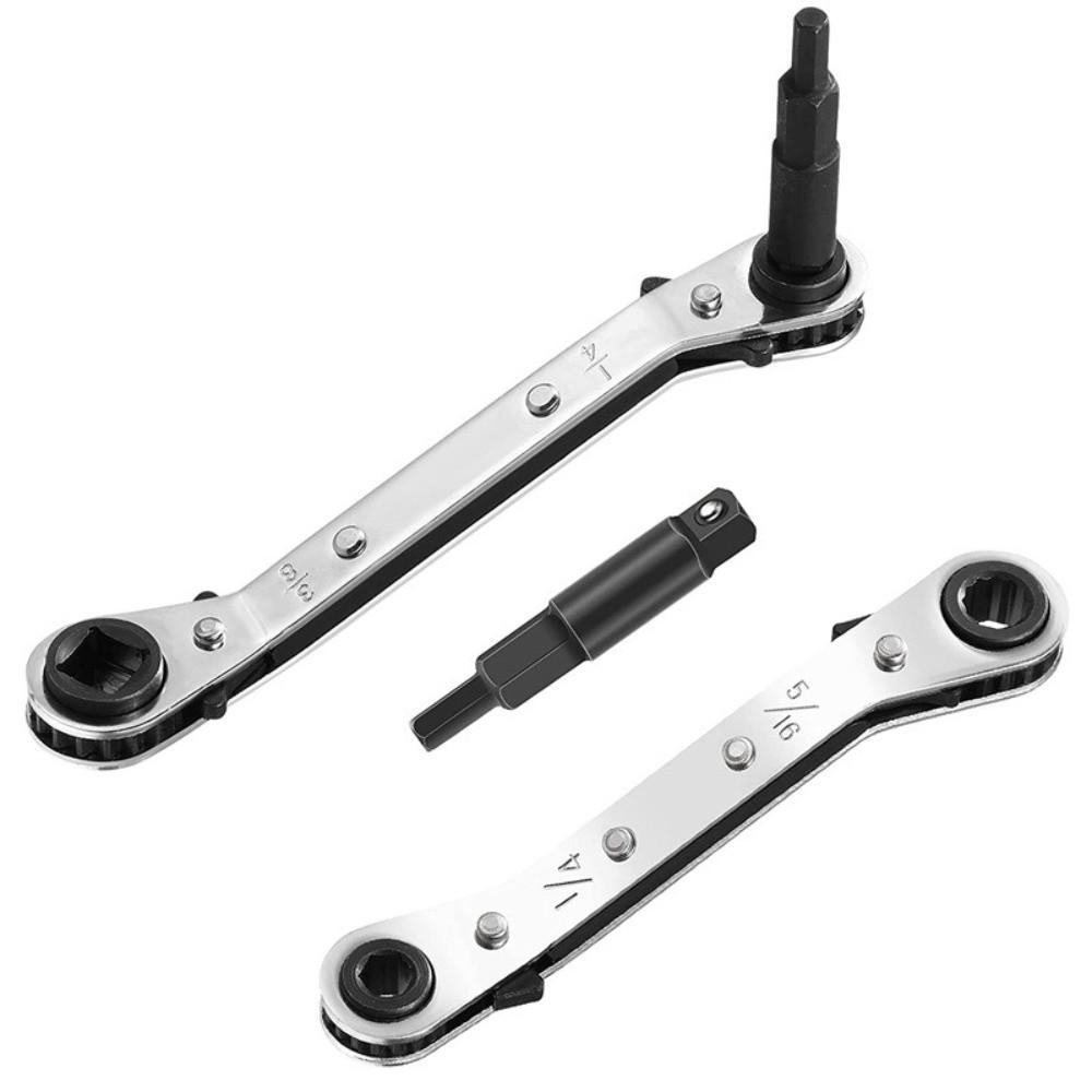 4-in-1 Quad-Size Ratchet Wrench for HVAC Valves  Air Conditioning Maintenance