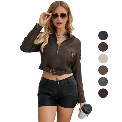 Giacche da donna in similpelle tie-dye con collo alto, maniche lunghe, cerniera, top corto, finitura opaca, elegante, cappotto corto, bomber, giacca da motociclista, punk