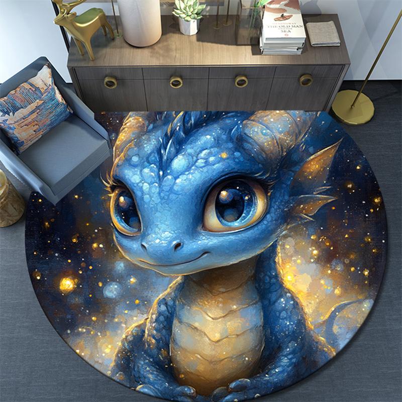 Blue Dragon Round Area Rug,Carpet Rug for Living Room Bedroom Sofa Playroom Decor,Non-slip Floor Mat