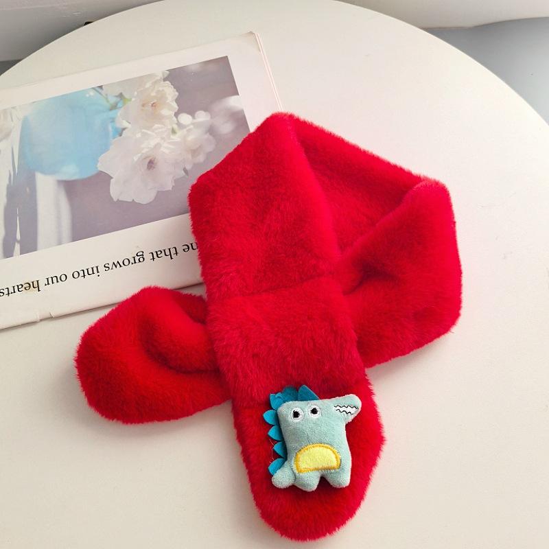 New Red Scarf Children's Plush Scarf Winter Boys and Girls Warm Kindergarten Christmas New Year's Day Gift Bright Red