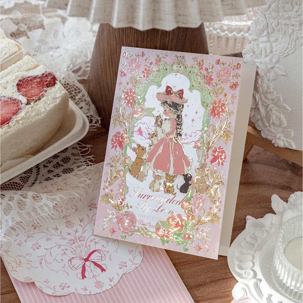 Cute Hot Stamping Greeting Card&envelope Set, Tea Party Series, Birthday Es, Message, Gift, Greeting Card, Letterhead