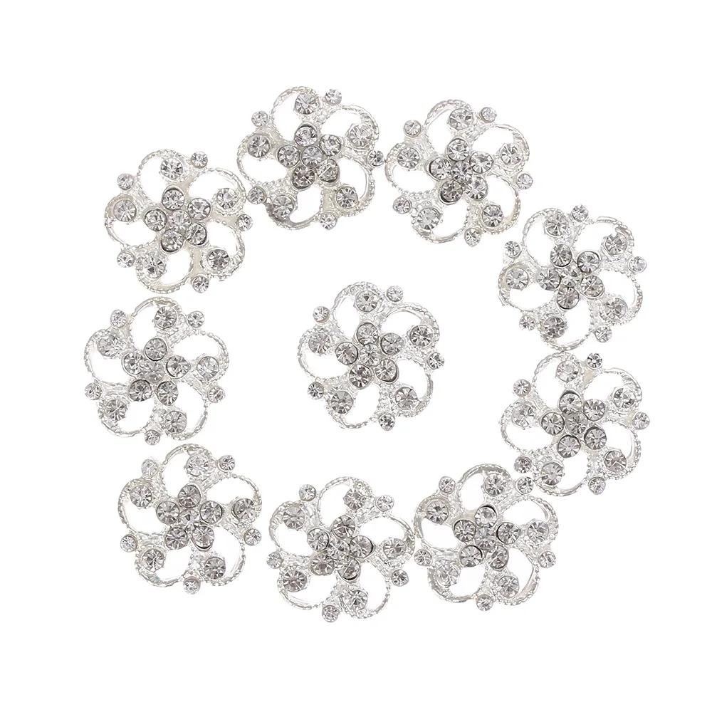 10pcs Flower Rhinestones Buttons Pearl Button Diamante Crystal Bow Wedding Bride Holding Scrapbooking Accessories Apparel Sewing