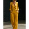 YYFS Women's Fashion Casual Spring Fall Solid Color Print Long Sleeve V-Neck Trousers Pants Suits