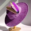 Purple Feathers Suede Top Hat 9.5Cm Wide Brim Fedora Hat Men Women Autumn Winter Felt Jazz Hats Classic Church Fedoras Sombrero