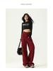 Women's Retro High-Waist Red Wide-Leg Jeans - Slimming, Versatile & Trendy