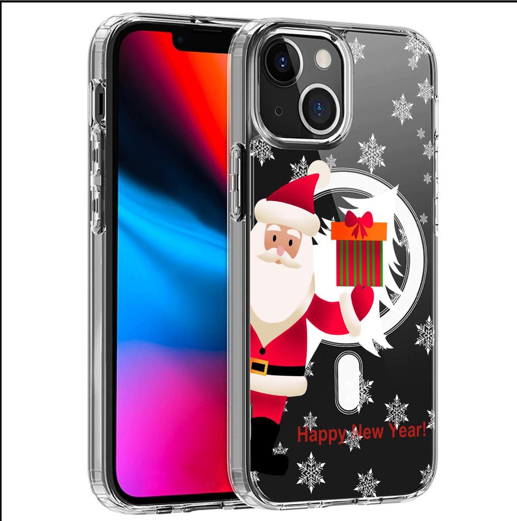 Santa Claus Gift Magnetic iPhone 15/16/17 Pro Max Transparent Full-Cover Phone Case