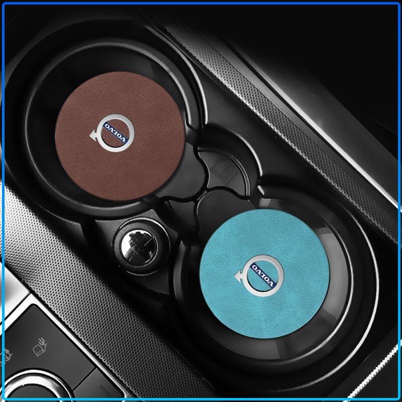 Car Leather Water Coaster Non-Slip Mat Car Bottle Holder Insert Pad For Volvo XC60 XC90 S60 S80 S40 V40 V60 V70 V50 XC70