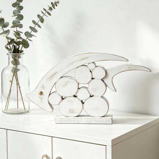 Decorative Wooden Fish Ornaments Hollow Design Coastal Style Fish Desktop Decoration Rustic Beach Style
