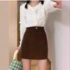 Women's Plus Size High Waist Coffee Corduroy A-Line Skirt - Slimming Anti-Exposure Short Skirt for Fall/Winter