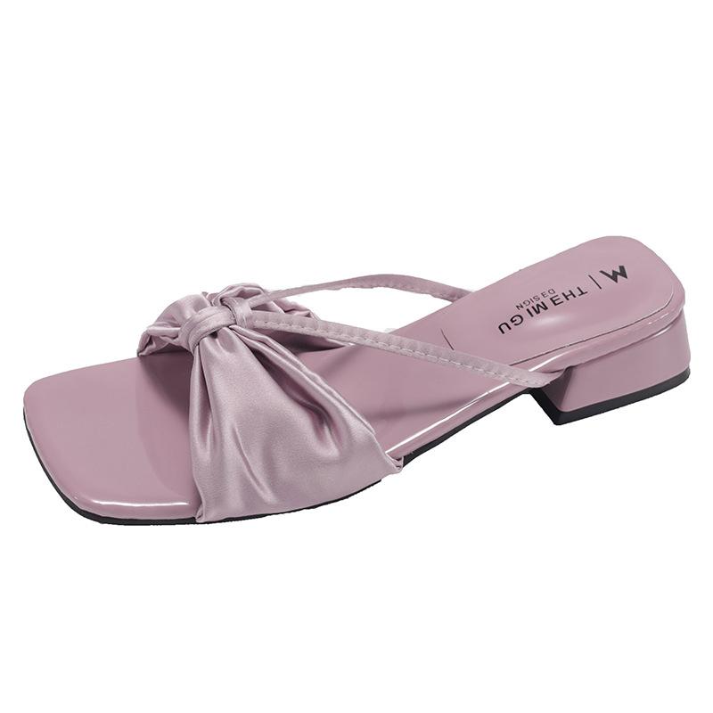 2025 New Summer Concise Square Toe Women Slippers Fashion Low Heels Party Dress Slide Shoes