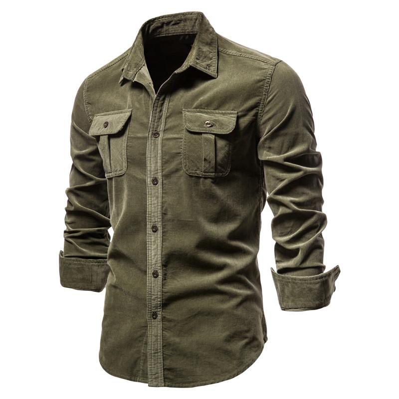 TrendHub New Single Breasted 100% Cotton Men's Shirt Business Casual Fashion Solid Color Corduroy Men Shirts Autumn Slim Shirt Men
